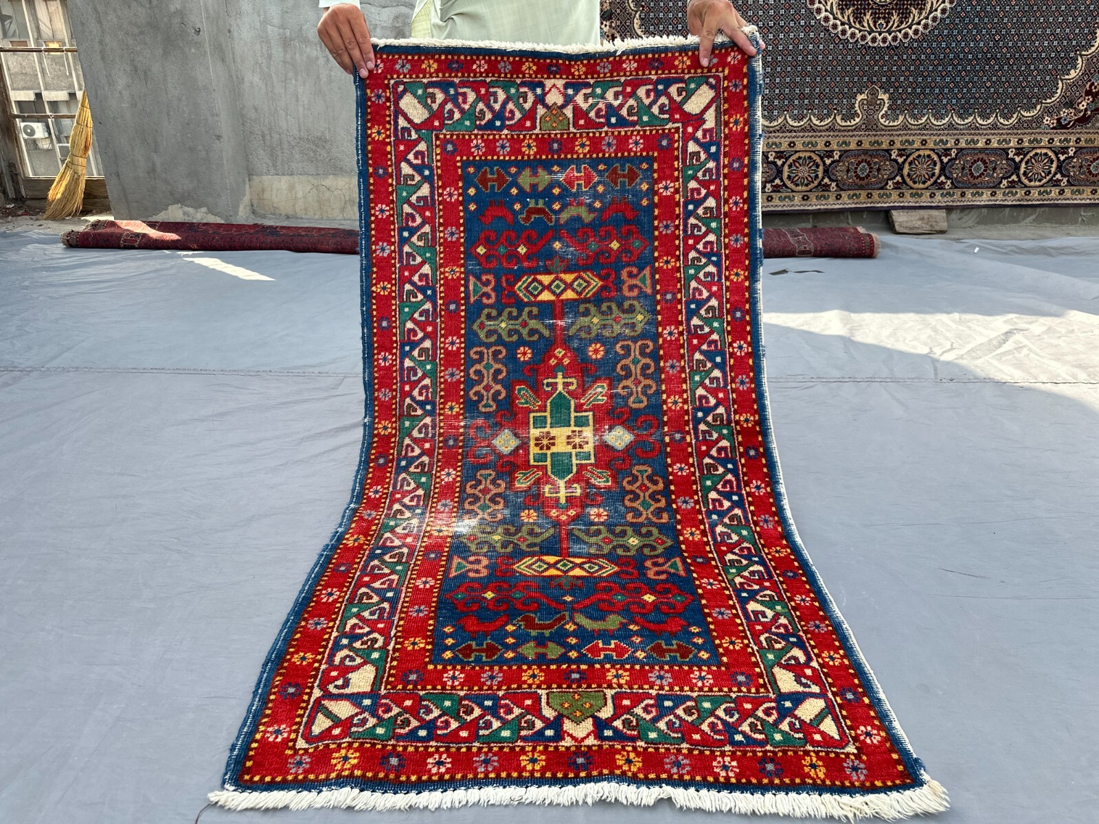Caucasian Kazak Rug 2'4 x 4'4 ft – Hand Knotted No Pile Distressed Tribal Carpet gallery