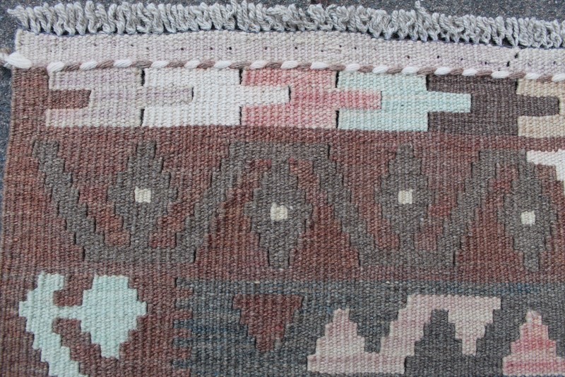 Kilim Vintage Traditional Hand Made Oriental Brown Pink Wool Kilim 245x167cm gallery