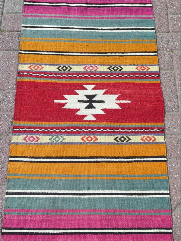 Runner Rug, Hallway Rug, Turkish Runner, Kitchen Rugs, Stairs Kilim Rug 25"x98" gallery