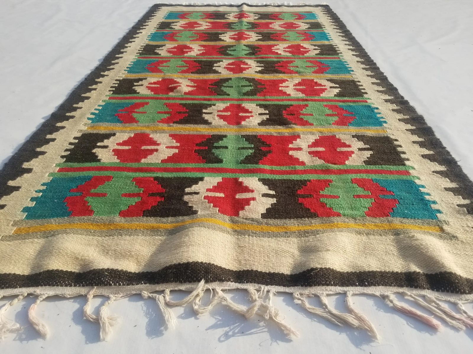 Vintage Traditional Handmade Turkish Wool Multicolor Kilim Rug 6.3x3.2ft gallery