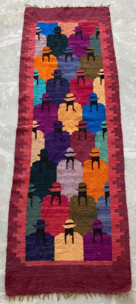 Vintage Handmade Peruvian Pictorial Wool Kilim Runner Rug 154x52 cm
