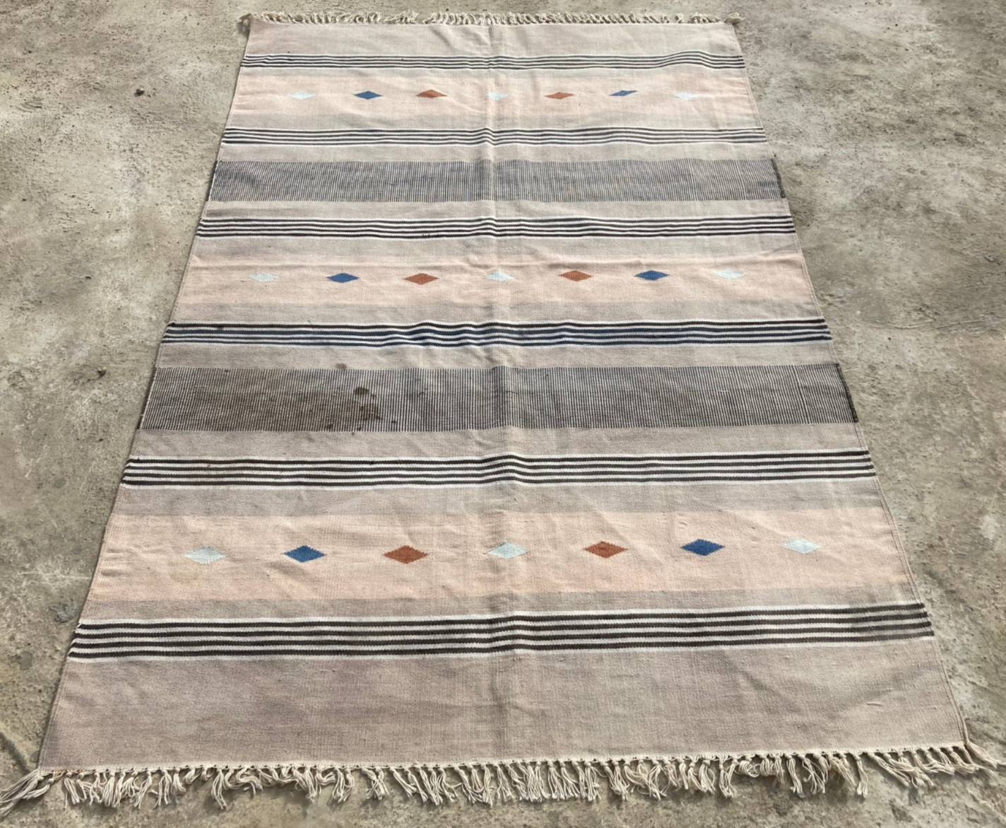 Vintage Traditional Handmade Turkish Strip Flat Wool Kilim Floor Rug 203x132 cm gallery