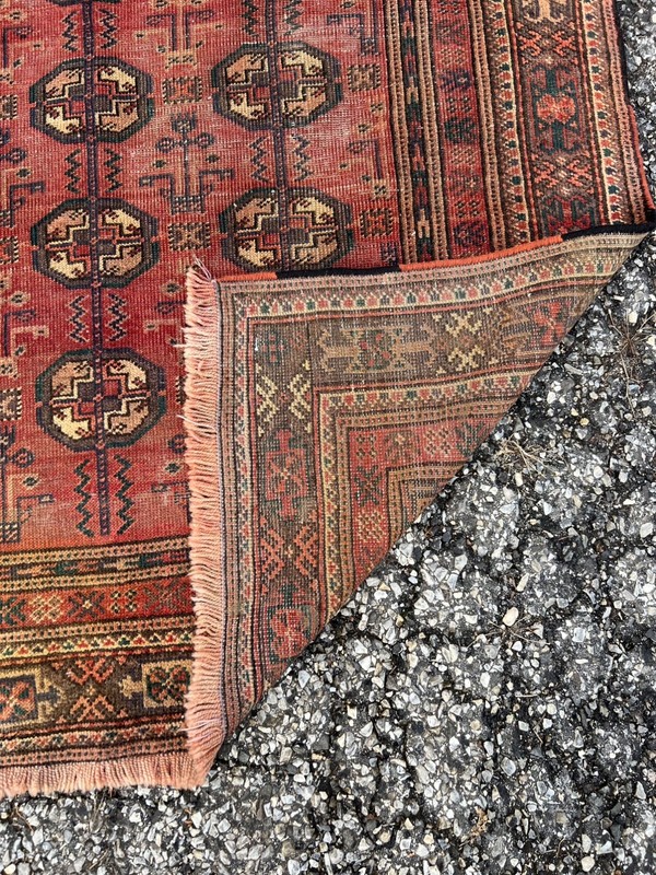 Antique Pictorial oriental rug Hand knotted turkaman 3.6 x 7.4 ft gallery