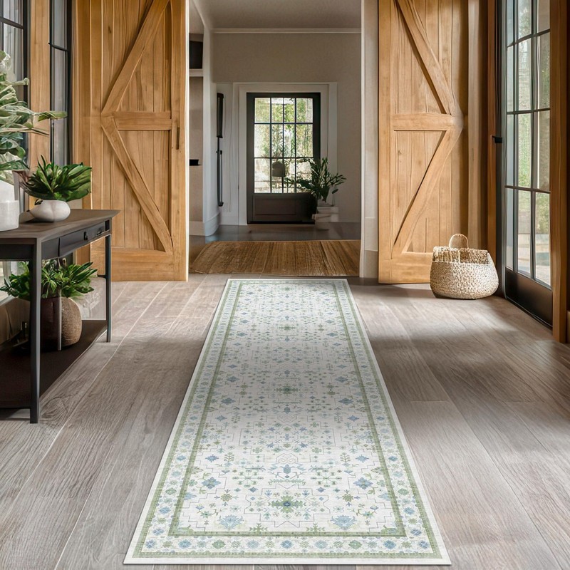 Vintage Turkish Floral 3x10 Hallway Runner Rug - Washable Low Pile, Non-Slip, Li gallery