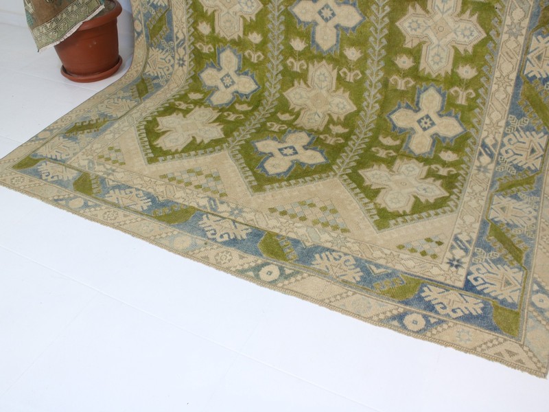 5x9 Oversize Handmade Area Rug Beige Green Floral Wool Rug 5.3x8.6 ft gallery