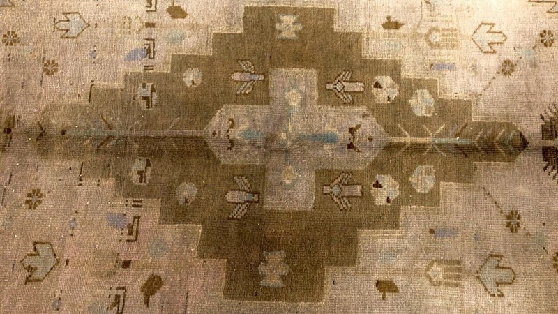 Bohemian Antique 1900-1939's Muted Natural Dye Distressed Oushak Rug 9’4”x4’6”ft gallery