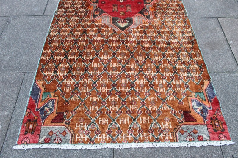 Vintage Hand Made Traditional Oriental Wool Brown Long Rug Runner 261x116cm gallery