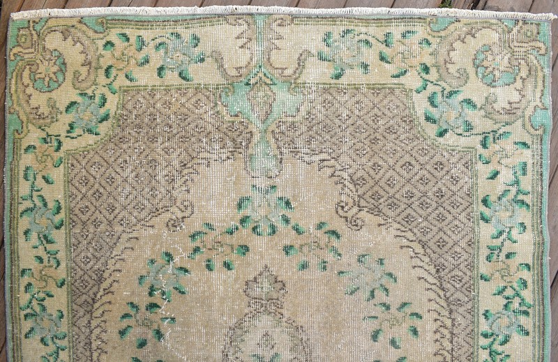 Turkish Oushak Rug 118x205cm Vintage Faded Color Medallion Oriental Design 3x6 gallery