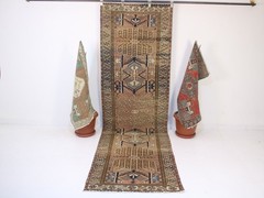 2×10 Ft Vintage Turkish Beige Runner Rug 3’1″ x 10’4″ Handmade Wool Hallway Rug