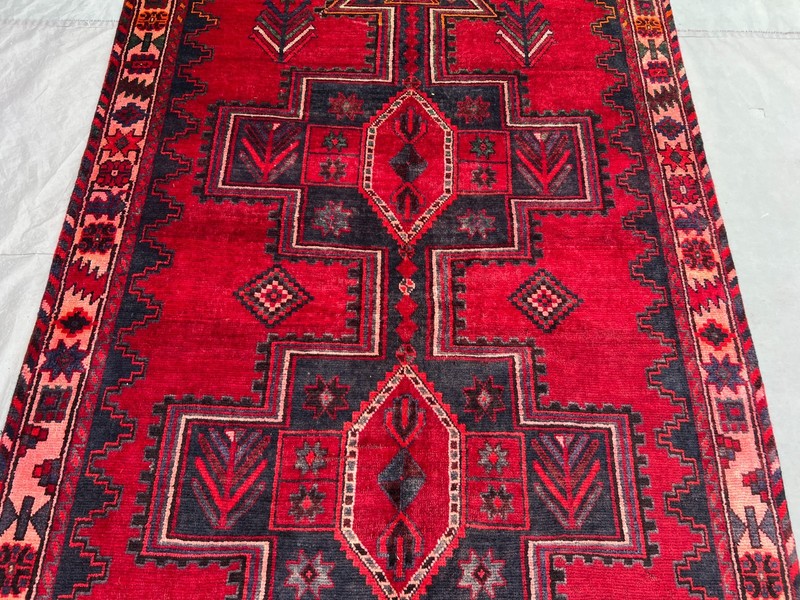 4'10x9'1 ft Vintage Afghan Baluchi Geometric Ladder Medallion Handknotted Rug gallery
