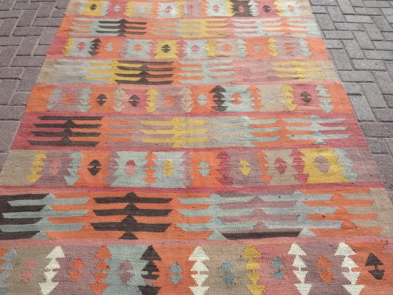 Large Wool Kilim Navajo Southwestern Bohemian Peach Rug 66"X97" Handmade Carpet gallery