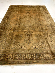 Antique Oriental Hand-Knotted Wool Area Rug Tea Washed Beige/Blue 6’5″ x 9’11”