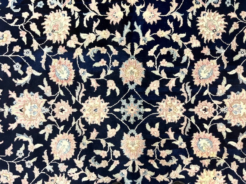Indo Per'sian Rug 9x12 Navy Blue Ivory Floral Vintage Wool Carpet Handmade gallery