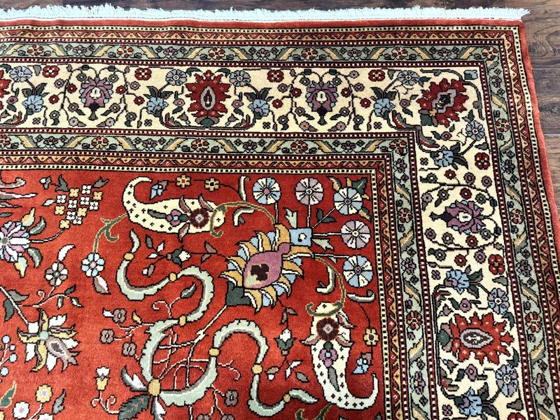 Romanian Rug 10x13 Vintage Handmade Wool Carpet Floral Birds Signed Red & Cream gallery