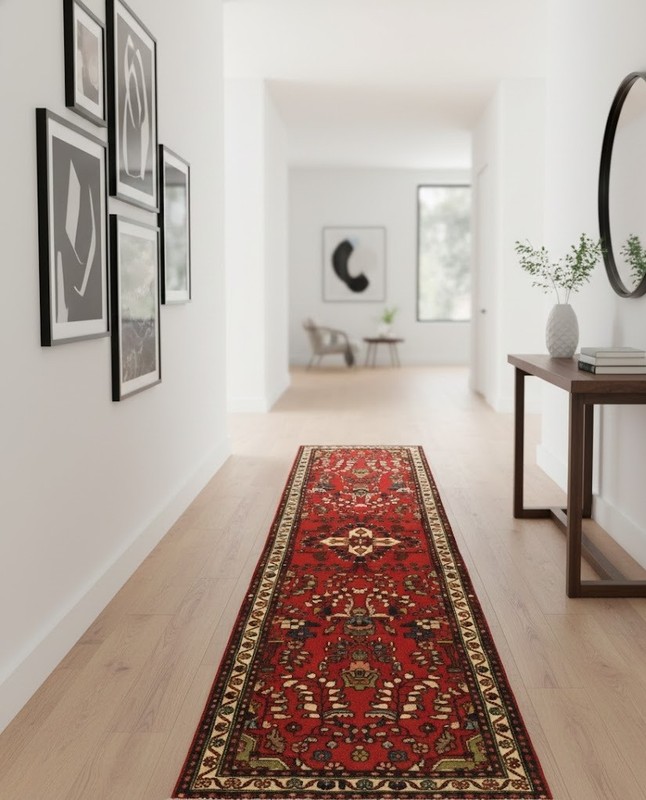 Handmade Vintage Oriental Runner Rug Red Floral Design Kitchen Carpet 2'5X9'7 ft gallery