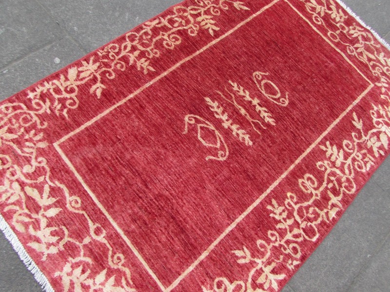 Traditional Hand Made Afghan Contemporary Gabbeh Wool Red Gold Rug 183x119cm gallery