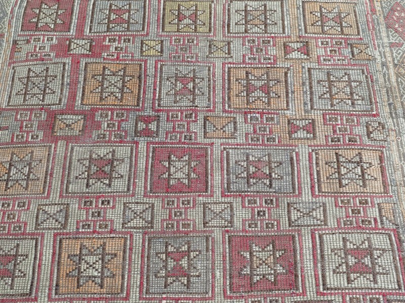 Star Motifs Pale Colors Home Decor Carpet, Vintage Turkish Nomads Rug 63"X105" gallery