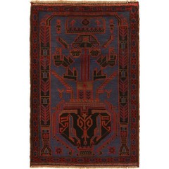 Handmade Balochi Rug Oriental Wool Carpet 4.5×3.1 ft