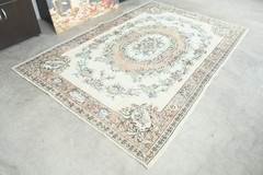 neutral turkish rug hand-knotted carpet vintage oushak area rug 5 x 9 ft 1323