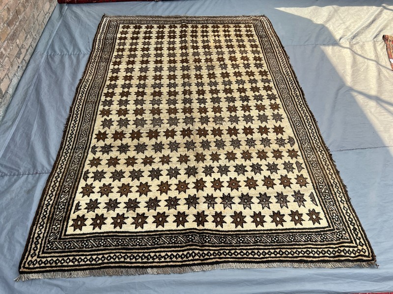 Vintage Afghan Rug 6'5x9'7 ft – Handmade Wool Tribal Star Pattern Large Area Rug gallery