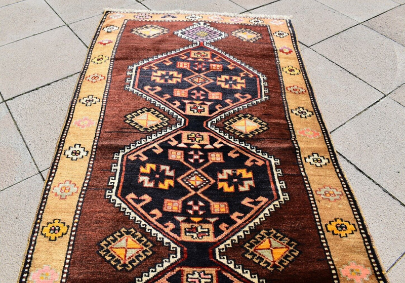 Turkish Rug 36'' x 115'' Vintage Hand-knotted Kurdish Rug Hallway Wool Rug gallery