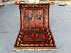 Vintage Afghan Hand-Knotted Rug 2’10 x 4’4 ft Tribal Geometric Faded Rare Rug