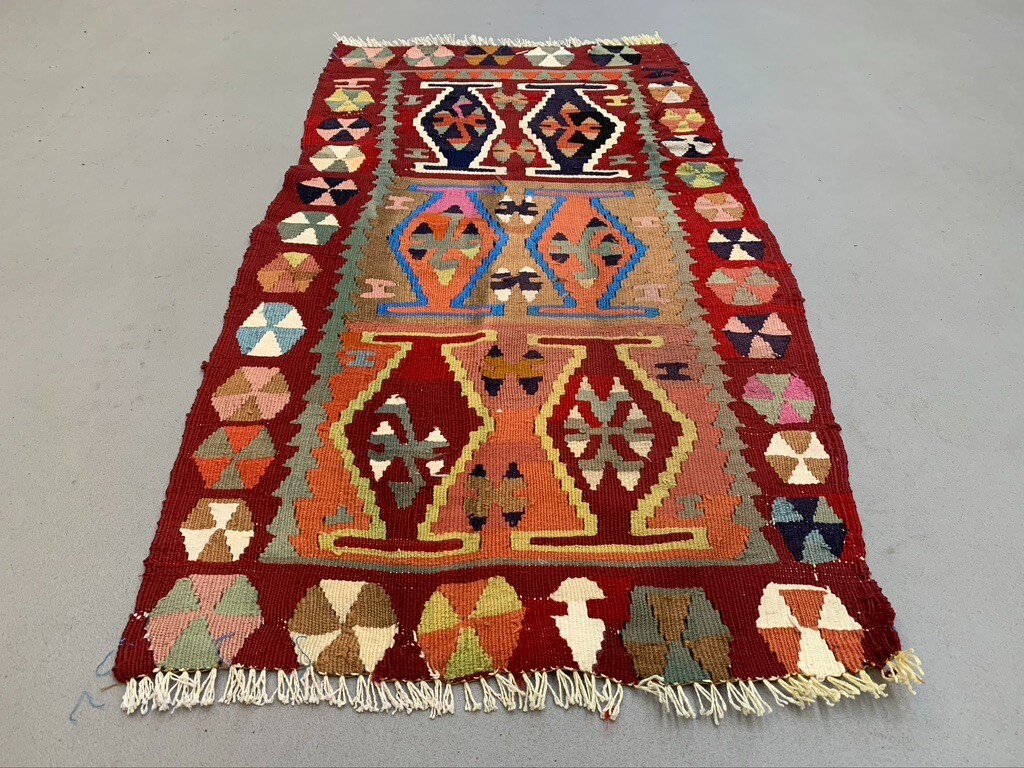 Vintage Turkish Mini Kilim 93x49 cm Wool Small Kelim Runner, shabby Chic gallery