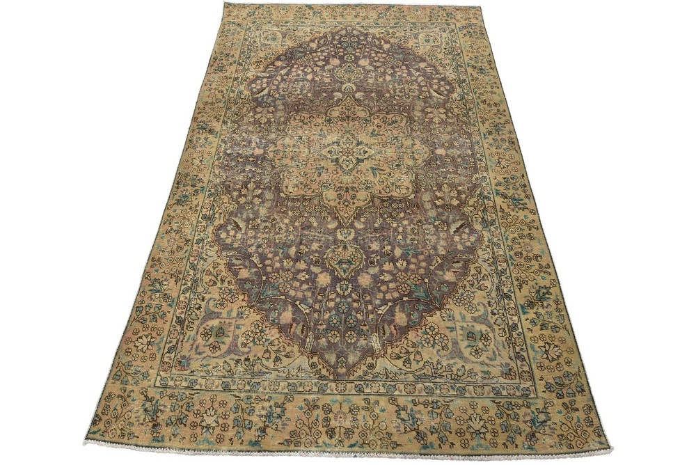 Vintage Anatolia 6’5” x 9’8” Distressed Violet Wool Hand-Knotted Oriental Rug