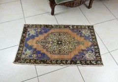 Turkish Runner 3.1×1.8 ft Vintage Small Rug Oushak Runner Anatolian Mini Rug Y72