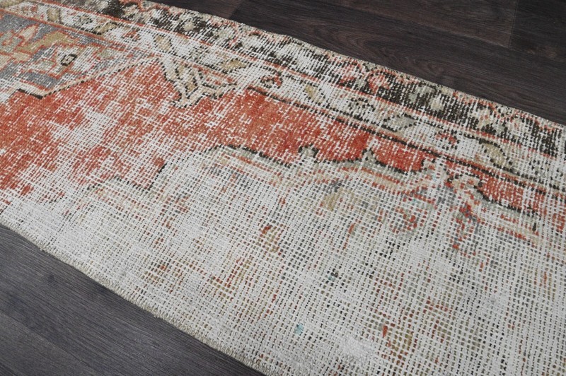 Vintage Turkish Runner Rug 2x5ft ORANGE Handmade Anatolian Oushak Hallway Wool gallery