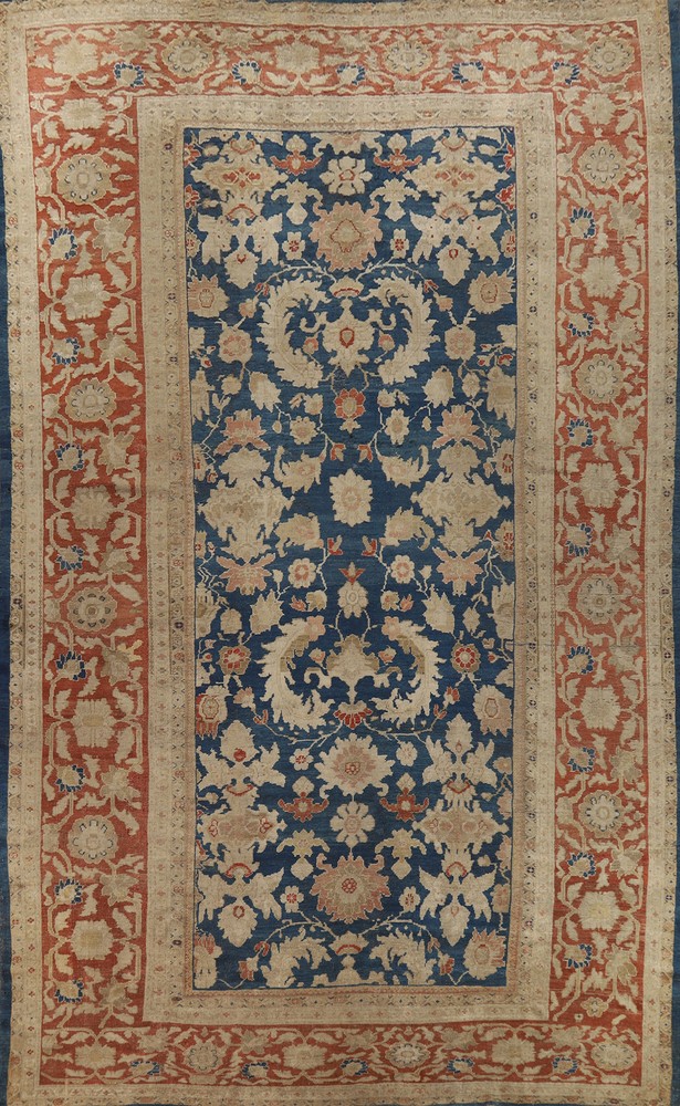 Pre-1900 Blue Vegetable Dye Sultanabad Antique Rug 11x19 Oversize Handmade Rug