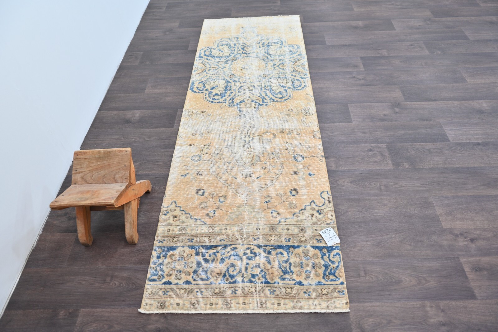 Vintage Turkish Runner Rug 2x7ft Wool Anatolian Handmade Hallway Oushak BEIGE gallery