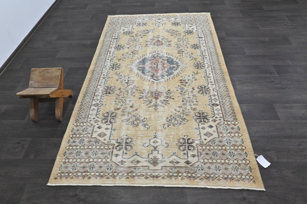 Oushak Turkish Vintage Rug 4x7 Kilim Rug Anatolian Handmade Boho Decor BEIGE