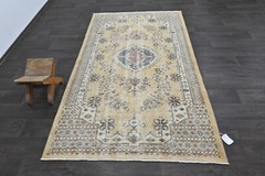 Oushak Turkish Vintage Rug 4×7 Kilim Rug Anatolian Handmade Boho Decor BEIGE