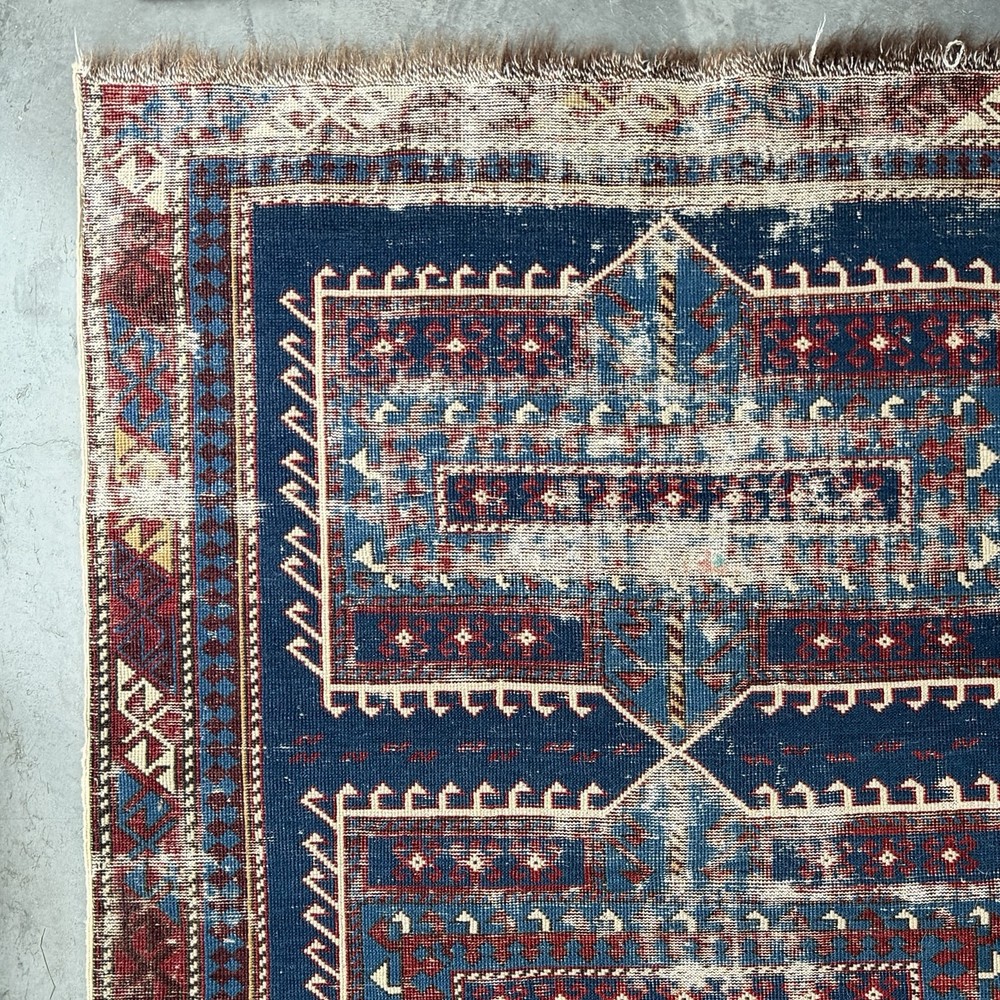 Late 19th Century Caucasian Geometric Rug Cotton & Wool Weft Baku/Shirvan/Kazak