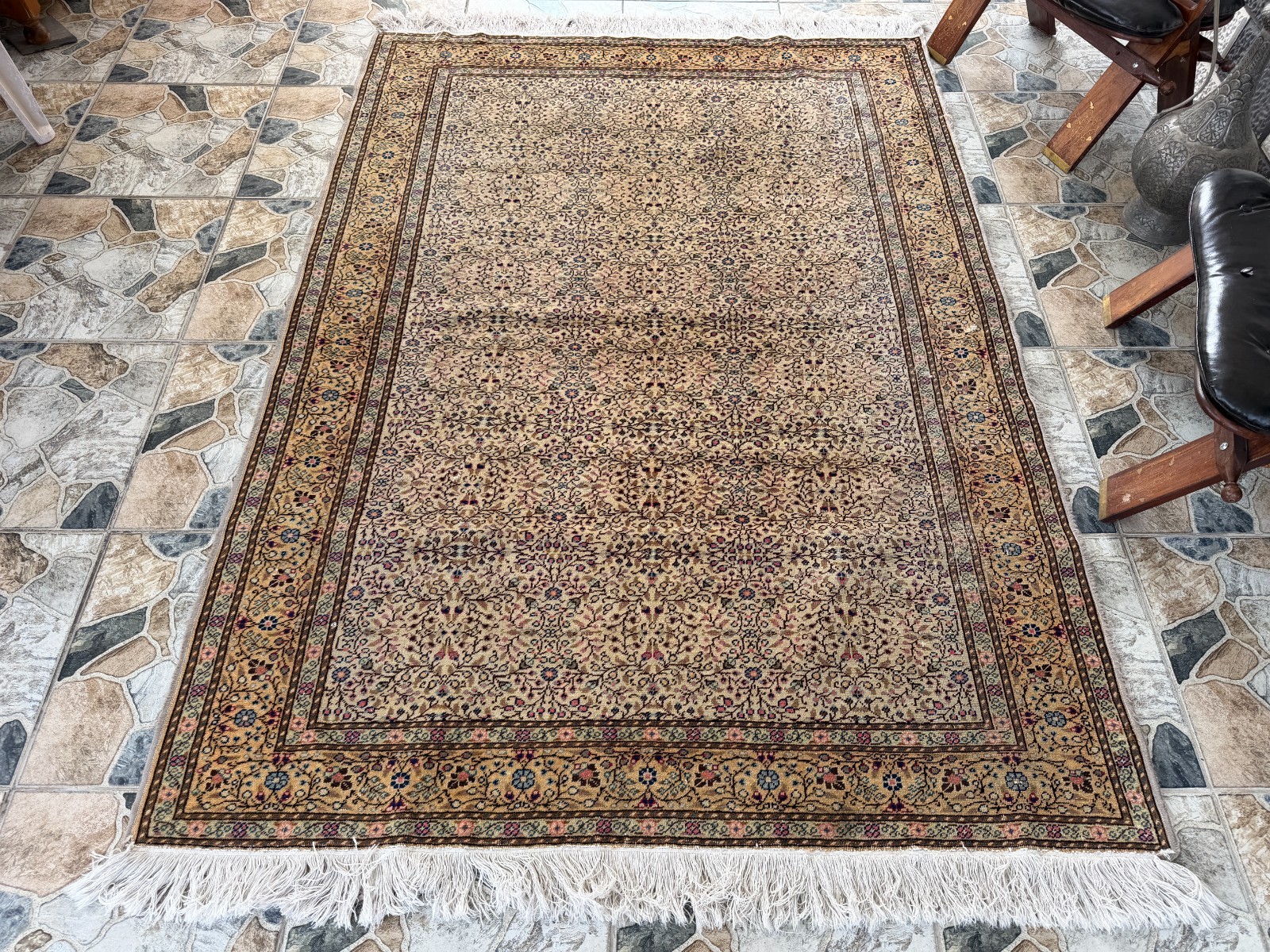 Vintage Oushak Bohemian Rug Handmade Turkish Anatolian Wool Area Accent Rug 5x7 gallery