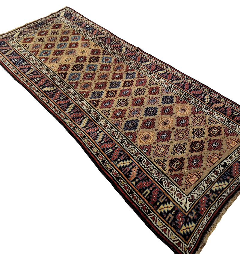 Semi-Antique Kurd-Bidjar runner, Beige Red Blue - 3'9" x 9'2"