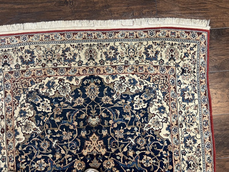 Super Fine Per'sian Nain Rug 3.6 x 5.4, Navy Blue and Ivory, 700 KPSI gallery