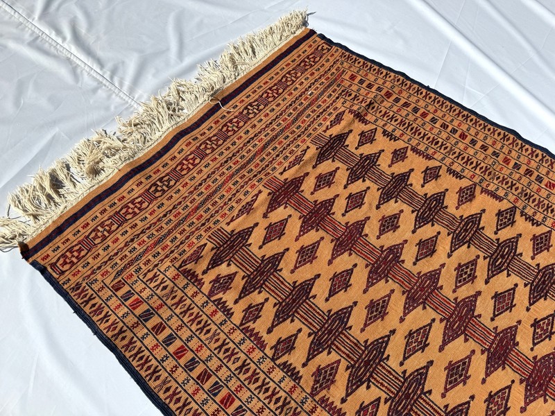 1960s Terracotta Antique Afghan Area Rug 4x5 ft Beige Handwoven Geometric Carpet gallery
