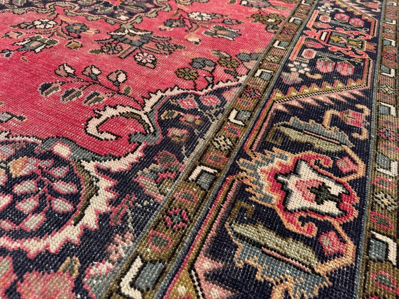 6x9 RED BLUE ANTIQUE ORIENTAL RUG HANDMADE worn old real navy wool hand-knotted gallery