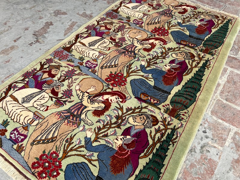 Afghan Pictorial Rug 4x6 Ft Hand Knotted Vintage Tribal Scene Wool Area Rug gallery