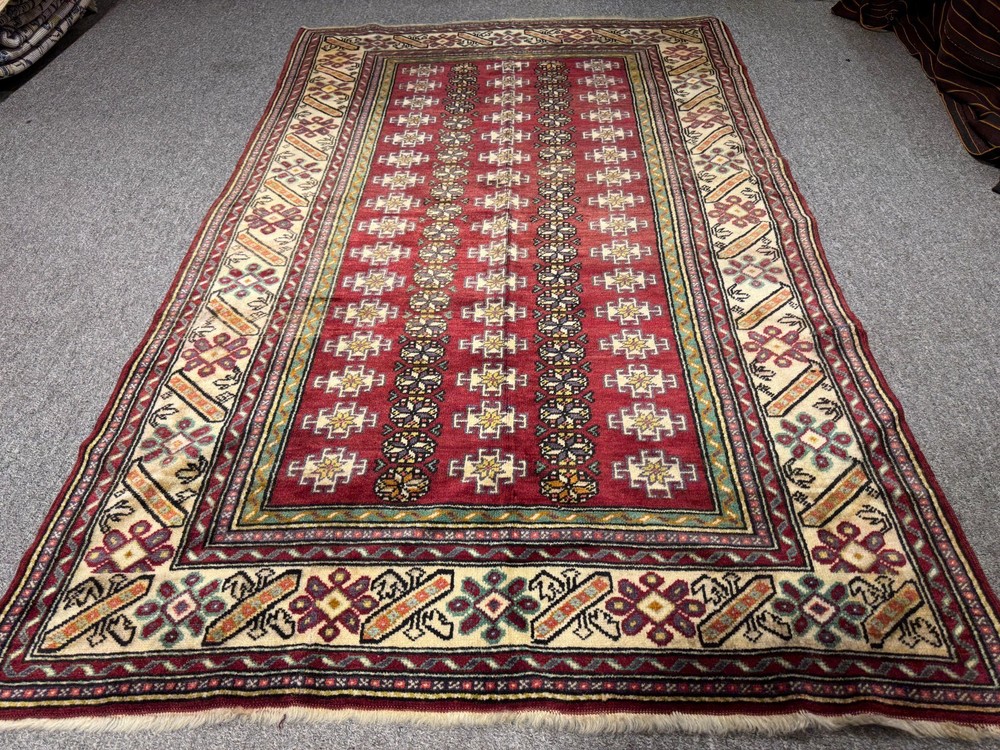 Fine Vintage Afghan Bukhara Rug 4x6 Red Hand Knotted Wool Antique Oriental Rug