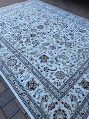 Top Quality New White & Blue Oriental Rug Handmade in India, Silk Accents, 9×12
