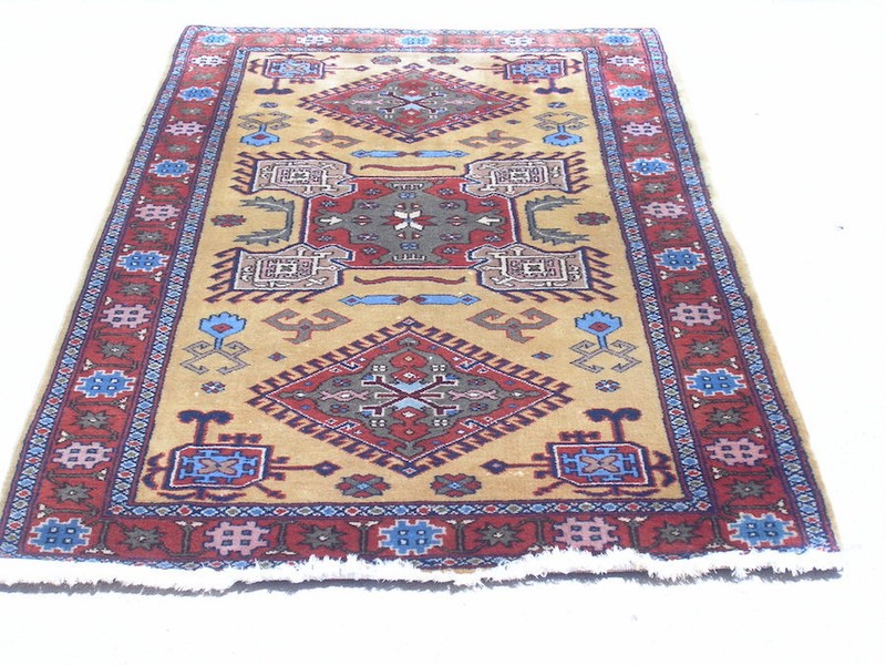 FineAntique Hand Woven Oriental Rug Carpet Abadeh Camel Hair 39x77" Geometric gallery