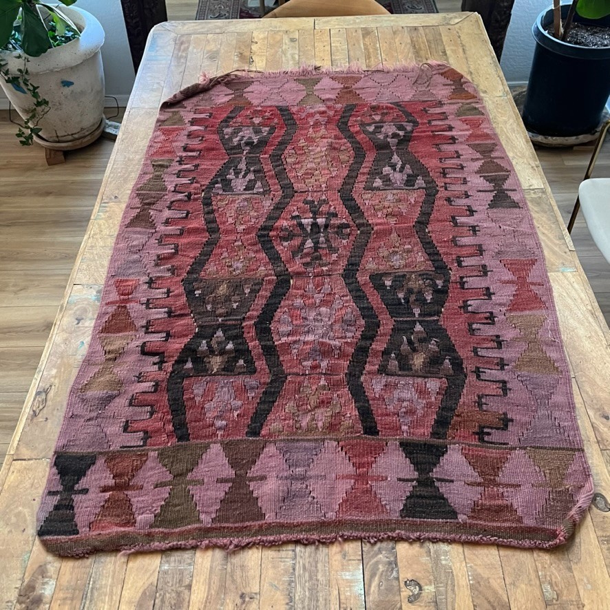 Vintage Turkish Flat Woven Rug Home Decor Wool Kilim 55x36"
