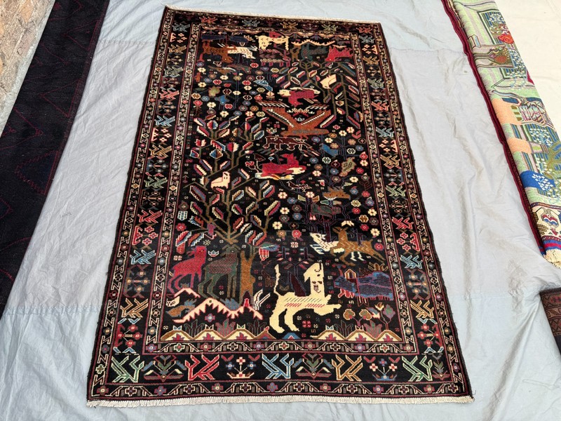 4x7 Vintage Afghan Hand-Knotted Pictorial Rug Animal & Tree Of Life Oriental Rug gallery