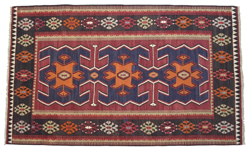 Rare 60s Vintage Turkish Kilim Rug | Handwoven Nomadic Obruk Rug | 4'8" x 7'9" gallery