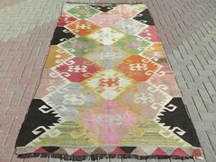 Vintage Turkish Kilim Handmade Wool Floor Rug, Large Boho Rug, Carpet 62″x109″