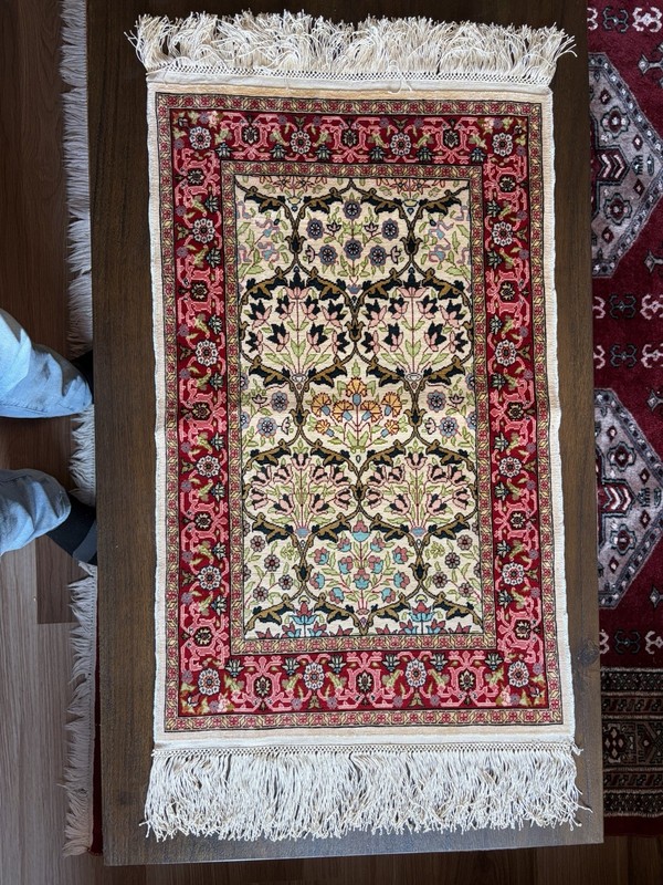 Authentic Hereke Silk on Silk Rug W/ Certificate | Double Knotted | 1’7” x 2’7” gallery
