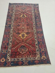 Antique Oriental Hand-Knotted Wool Area Rug Red/Blue/Ivory/Salmon 3’1″ x 5’9″
